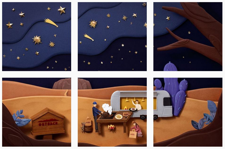 grid Instagram : découpage en 6 d'une scène de pic-nique sous les étoiles