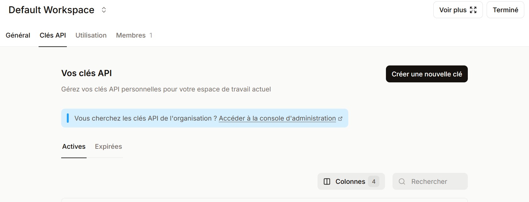 Console Mistral - creation clé API